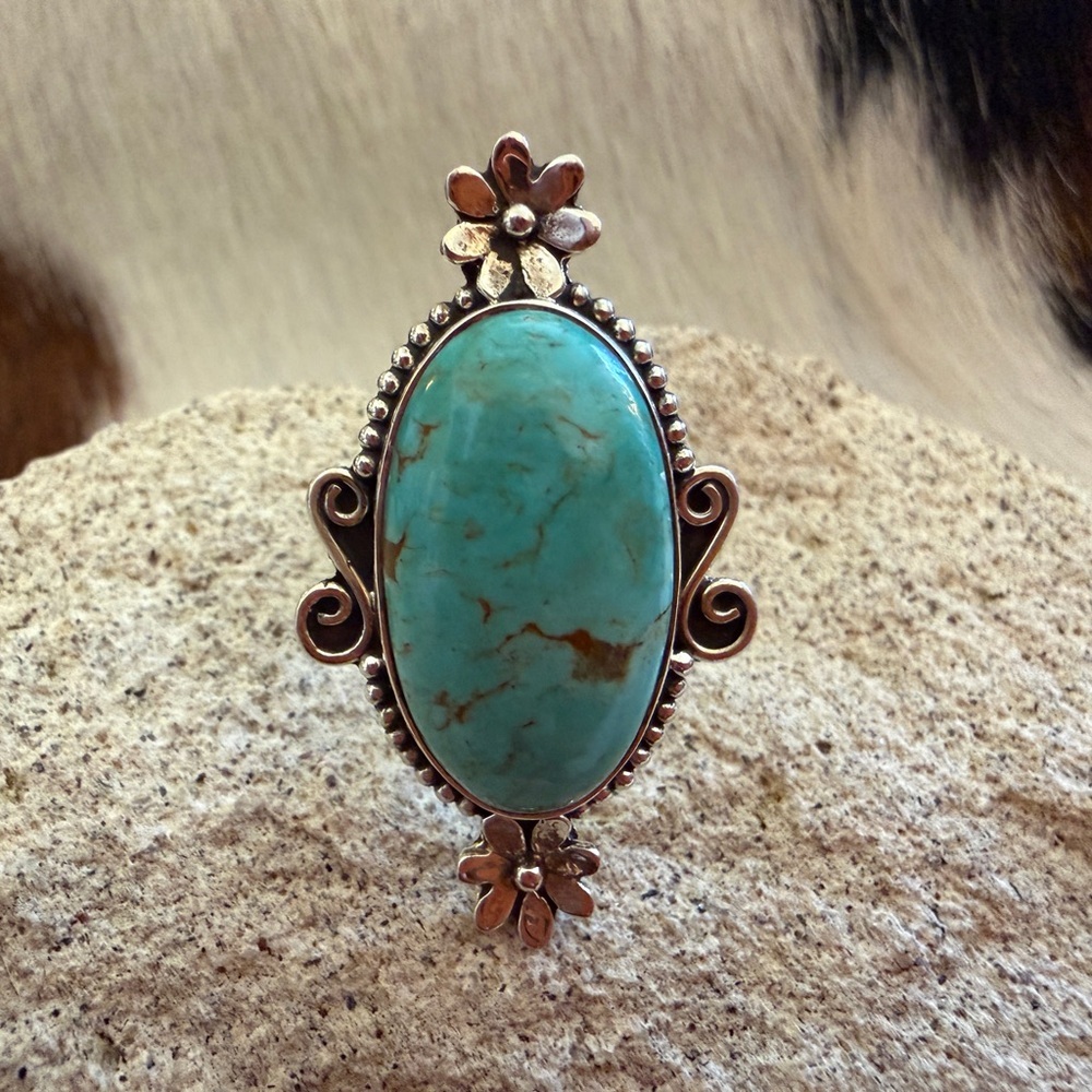 ❤️ Arizona Turquoise Navajo Style Statement Decorative Sterling Sz 7 Ring 8.1Gm - Picture 13 of 13